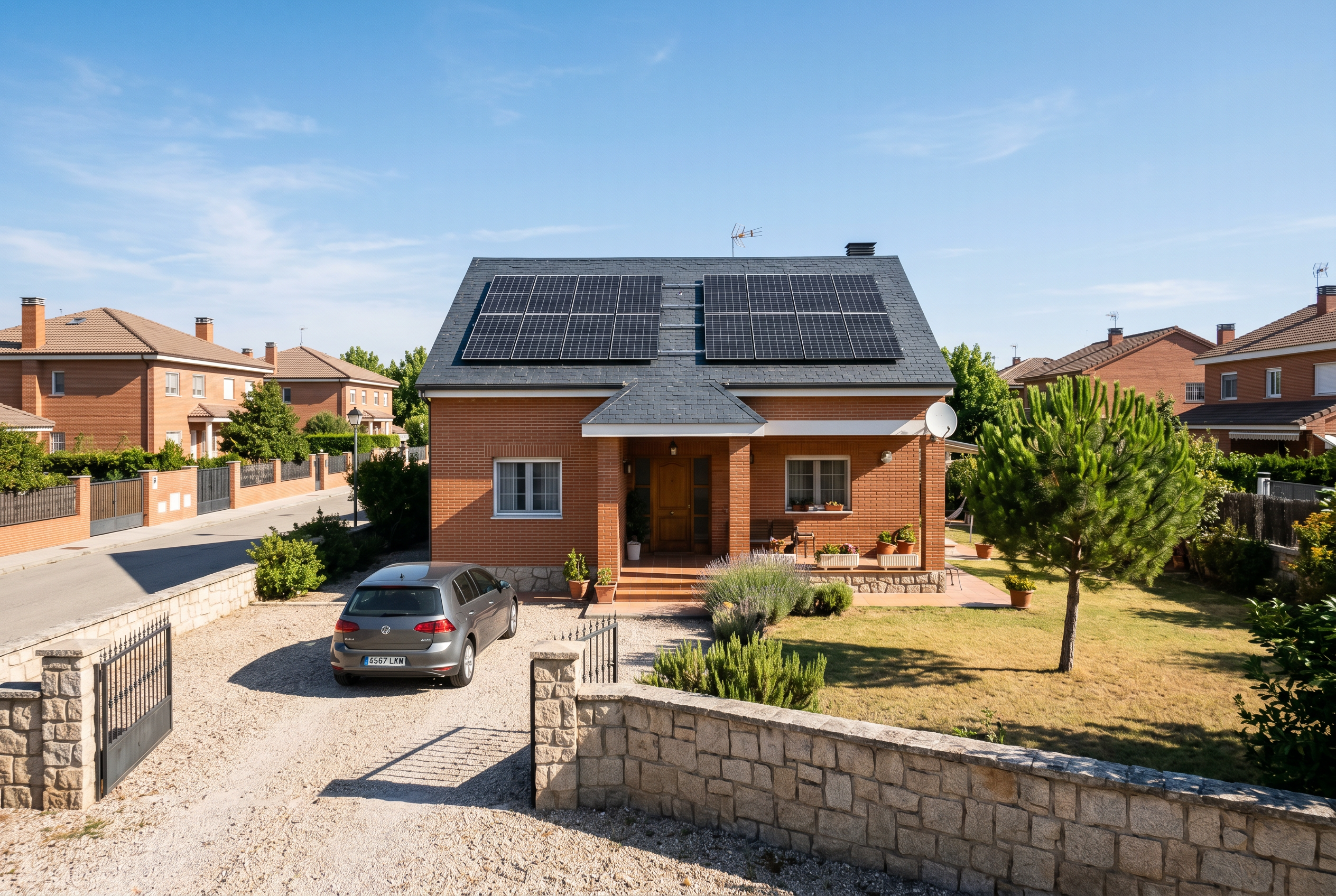 Chalet de ladrillo con placas solares en un barrio de Madrid